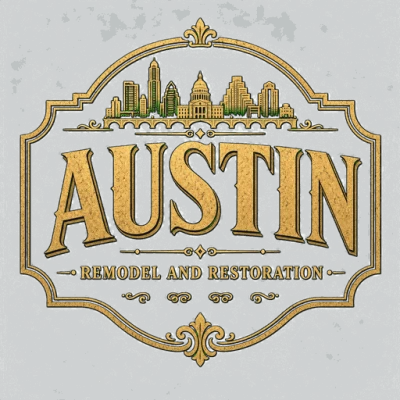 Austin Remodel and Restoration ornate gold skyline logo